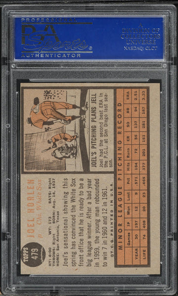 1962 Topps BB Card #479 Joel Horlen Chicago White Sox ROOKIE RC PSA 8 NM-MT (MGD2)