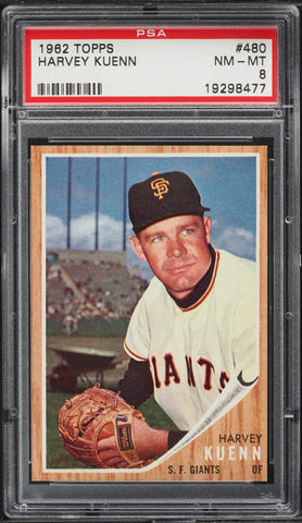 1962 Topps BB Card #480 Harvey Kuenn San Francisco Giants PSA 8 NM-MT (MGD2)