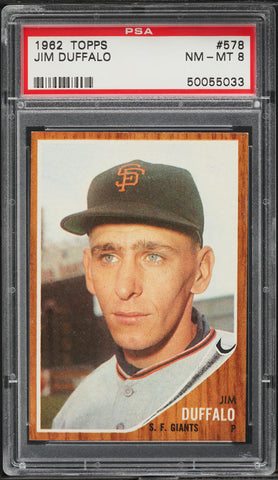 1962 Topps BB Card #578 Jim Duffalo San Francisco Giants ROOKIE RC PSA 8 NM-MT (MGD2)