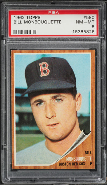 1962 Topps BB Card #580 Bill Monbouquette Boston Red Sox HOF PSA 8 NM-MT (MGD2)