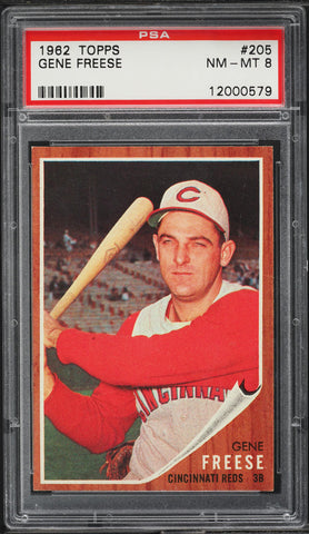 1962 Topps BB Card #205 Gene Freese Cincinnati Reds PSA 8 NM-MT (MGD2)