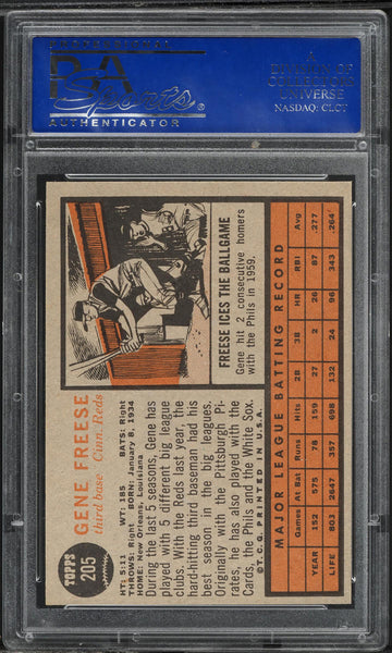 1962 Topps BB Card #205 Gene Freese Cincinnati Reds PSA 8 NM-MT (MGD2)