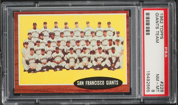 1962 Topps BB Card #226 San Francisco Giants TEAM CARD PSA 8 NM-MT (MGD2)