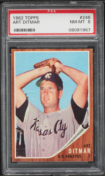 1962 Topps BB Card #246 Art Ditmar Kansas City Athletics PSA 8 NM-MT (MGD2)