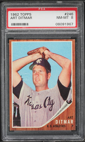 1962 Topps BB Card #246 Art Ditmar Kansas City Athletics PSA 8 NM-MT (MGD2)