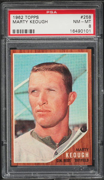 1962 Topps BB Card #258 Marty Keough Cincinnati Reds PSA 8 NM-MT (MGD2)