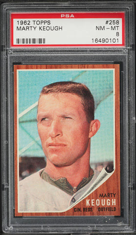 1962 Topps BB Card #258 Marty Keough Cincinnati Reds PSA 8 NM-MT (MGD2)