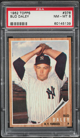 1962 Topps BB Card #376 Bud Daley New York Yankees PSA 8 NM-MT (MGD2)