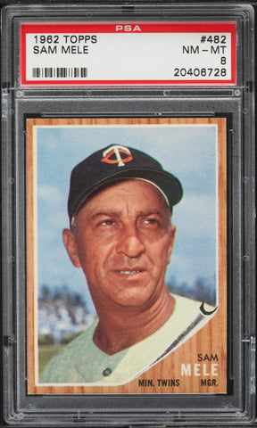1962 Topps BB Card #482 Sam Mele Minnesota Twins MGR PSA 8 NM-MT (MGD2)