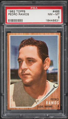 1962 Topps BB Card #485 Pedro Ramos Cleveland Indians PSA 8 NM-MT (MGD2)