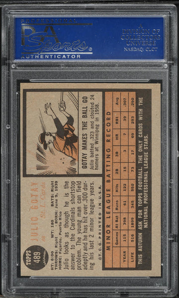 1962 Topps BB Card #489 Julio Gotay St. Louis Cardinals ROOKIE RC PSA 8 NM-MT (MGD2)