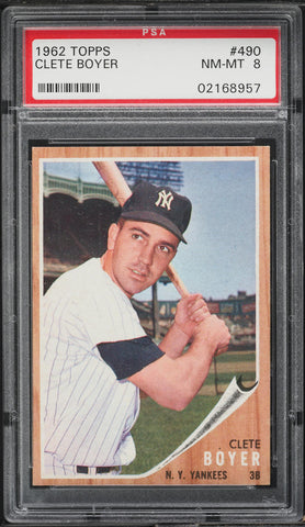 1962 Topps BB Card #490 Clete Boyer New York Yankees PSA 8 NM-MT (MGD2)