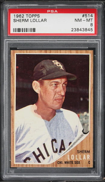 1962 Topps BB Card #514 Sherm Lollar Chicago White Sox PSA 8 NM-MT (MGD2)