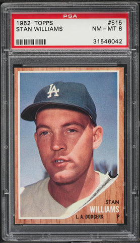 1962 Topps BB Card #515 Stan Williams Los Angeles Dodgers PSA 8 NM-MT (MGD2)