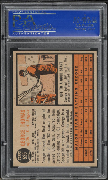 1962 Topps BB Card #525 George Thomas Los Angeles Angels PSA 8 NM-MT (MGD2)