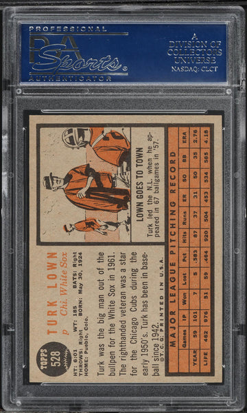 1962 Topps BB Card #528 Turk Lown Chicago White Sox PSA 8 NM-MT (MGD2)