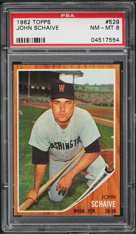 1962 Topps BB Card #529 John Schaive Washington Senators SP PSA 8 NM-MT (MGD2)