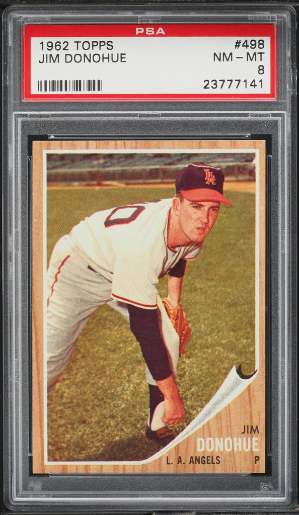 1962 Topps BB Card #498 Jim Donohue Los Angeles Angels PSA 8 NM-MT (MGD2)
