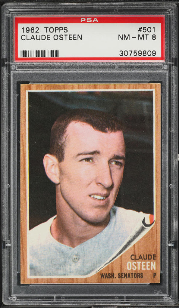 1962 Topps BB Card #501 Claude Osteen Washington Senators PSA 8 NM-MT (MGD2)