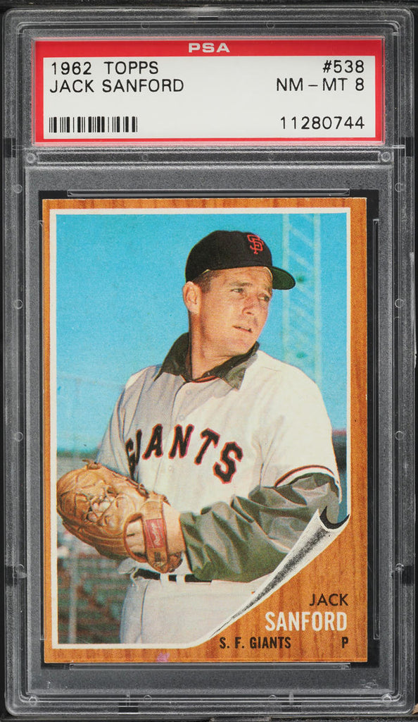 1962 Topps BB Card #538 Jack Sanford San Francisco Giants PSA 8 NM-MT (MGD2)