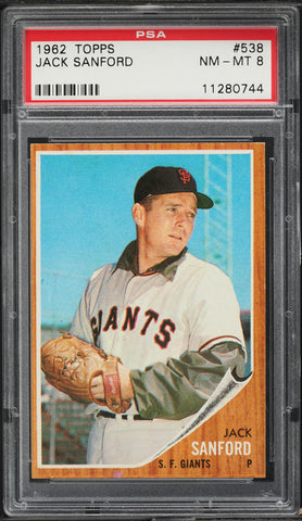 1962 Topps BB Card #538 Jack Sanford San Francisco Giants PSA 8 NM-MT (MGD2)