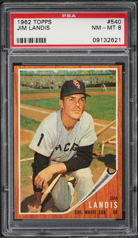 1962 Topps BB Card #540 Jim Landis Chicago White Sox SP PSA 8 NM-MT (MGD2)