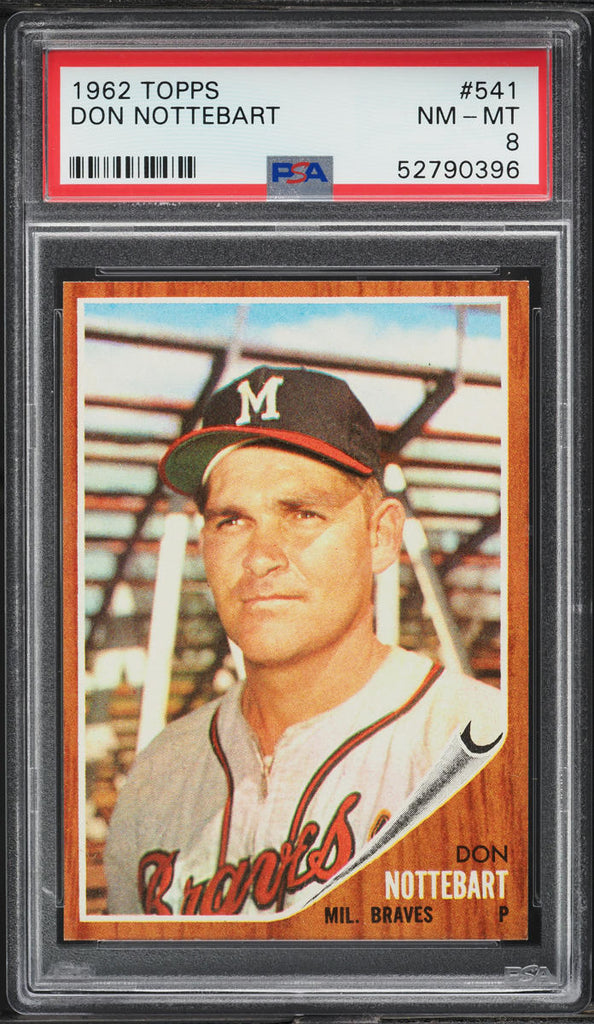 1962 Topps BB Card #541 Don Nottebart Milwaukee Braves SP PSA 8 NM-MT (MGD2)