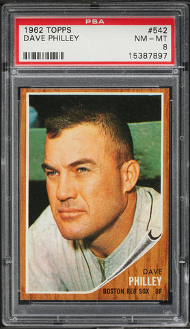 1962 Topps BB Card #542 Dave Philley Boston Red Sox PSA 8 NM-MT (MGD2)