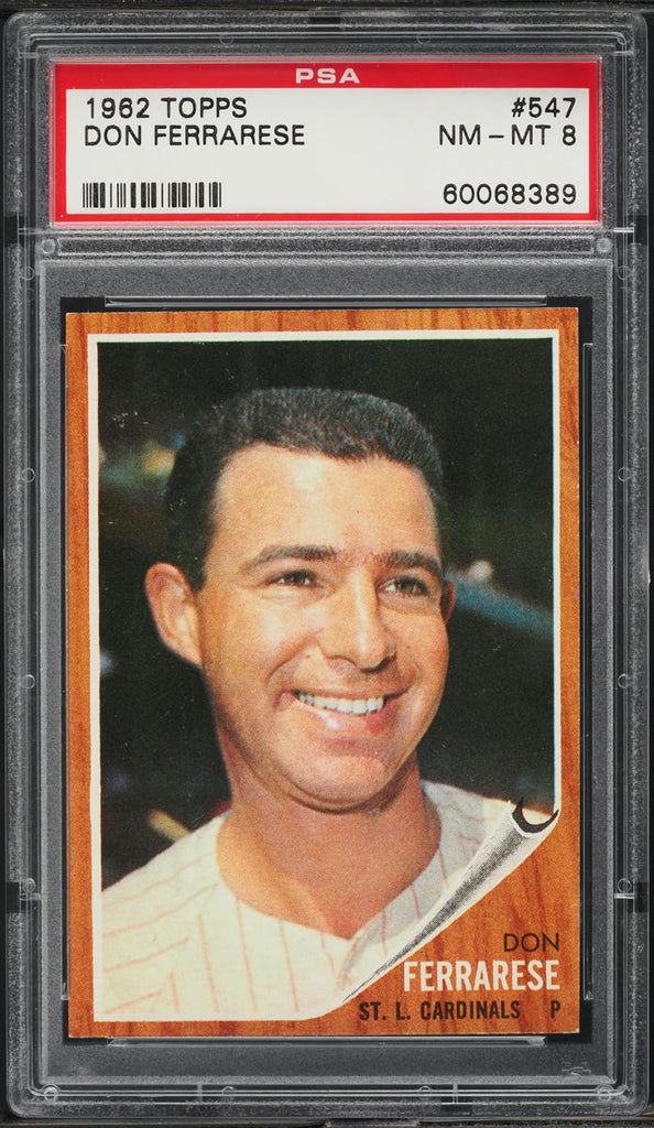 1962 Topps BB Card #547 Don Ferrarese St. Louis Cardinals PSA 8 NM-MT (MGD2)