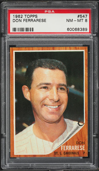 1962 Topps BB Card #547 Don Ferrarese St. Louis Cardinals PSA 8 NM-MT (MGD2)