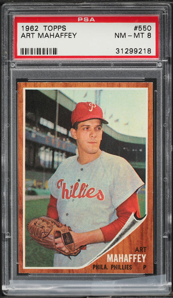 1962 Topps BB Card #550 Art Mahaffey Philadelphia Phillies SP PSA 8 NM-MT (MGD2)