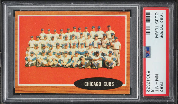 1962 Topps BB Card #552 Chicago Cubs TEAM CARD SP PSA 8 NM-MT (MGD2)