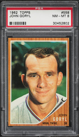 1962 Topps BB Card #558 John Goryl Minnesota Twins PSA 8 NM-MT (MGD2)