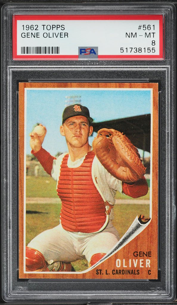 1962 Topps BB Card #561 Gene Oliver St. Louis Cardinals SP PSA 8 NM-MT (MGD2)