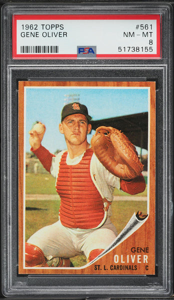 1962 Topps BB Card #561 Gene Oliver St. Louis Cardinals SP PSA 8 NM-MT (MGD2)