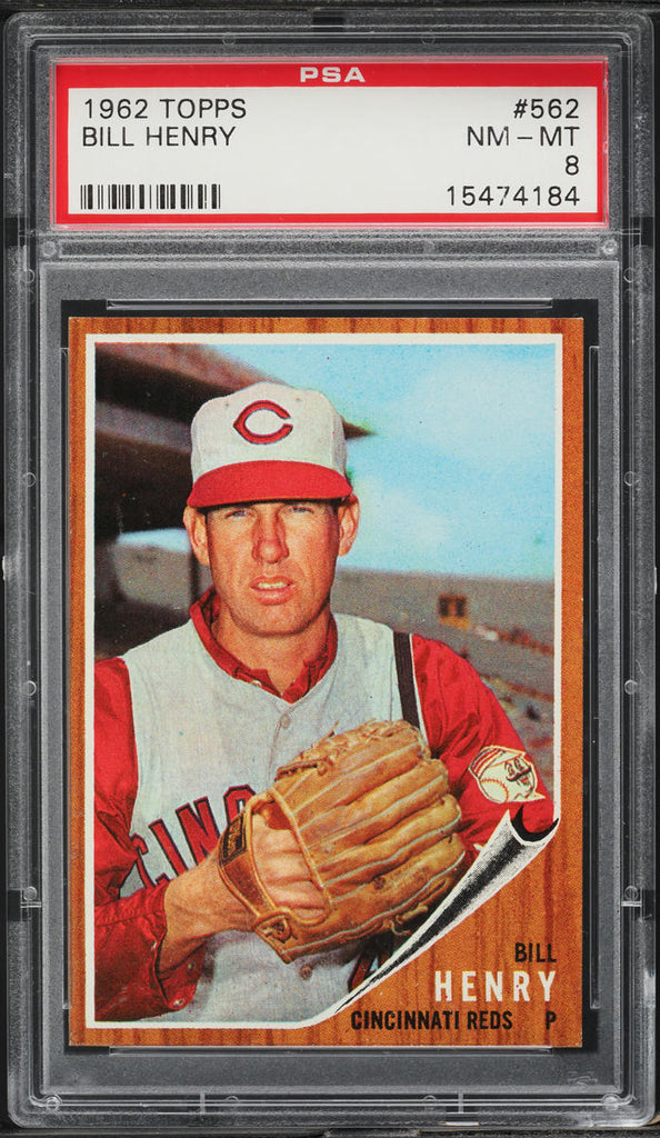 1962 Topps BB Card #562 Bill Henry Cincinnati Reds PSA 8 NM-MT (MGD2)