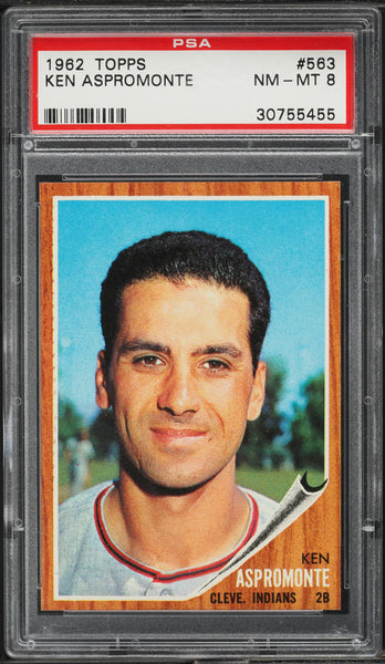 1962 Topps BB Card #563 Ken Aspromonte Cleveland Indians SP PSA 8 NM-MT (MGD2)