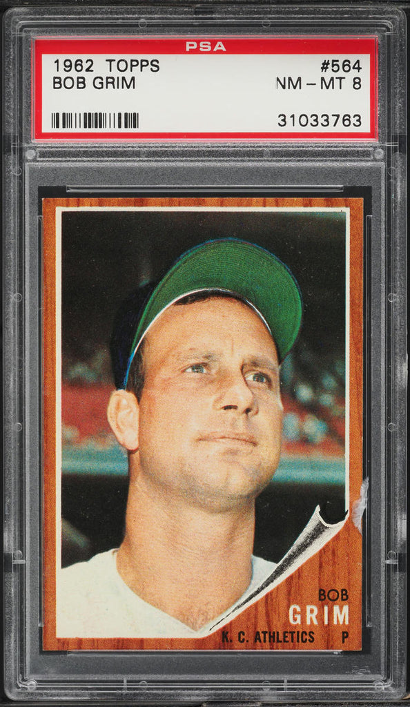 1962 Topps BB Card #564 Bob Grim Kansas City Athletics PSA 8 NM-MT (MGD2)