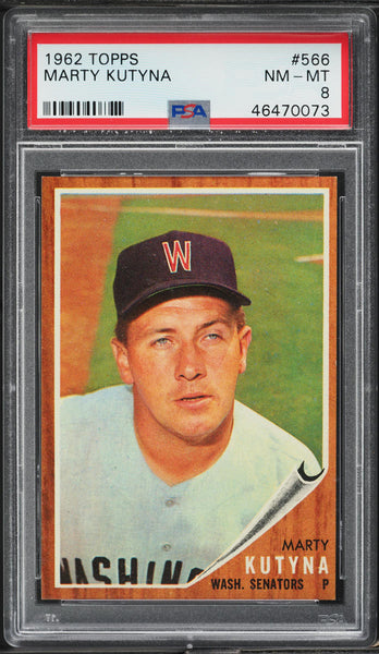 1962 Topps BB Card #566 Marty Kutyna Washington Senators SP PSA 8 NM-MT (MGD2)