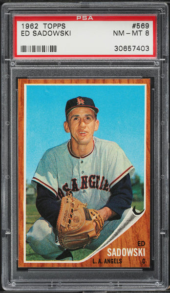 1962 Topps BB Card #569 Ed Sadowski Los Angeles Angels SP PSA 8 NM-MT (MGD2)
