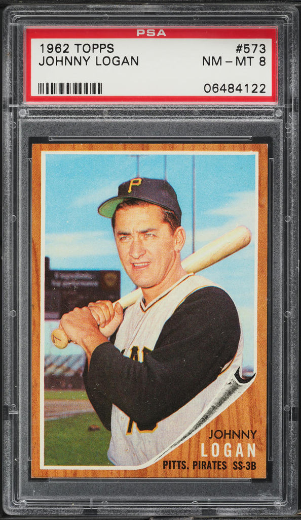 1962 Topps BB Card #573 Johnny Logan Pittsburgh Pirates PSA 8 NM-MT (MGD2)