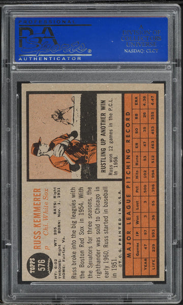 1962 Topps BB Card #576 Russ Kemmerer Chicago White Sox SP PSA 8 NM-MT (MGD2)