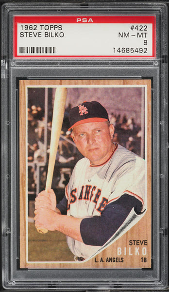 1962 Topps BB Card #422 Steve Bilko Los Angeles Angels PSA 8 NM-MT (MGD2)