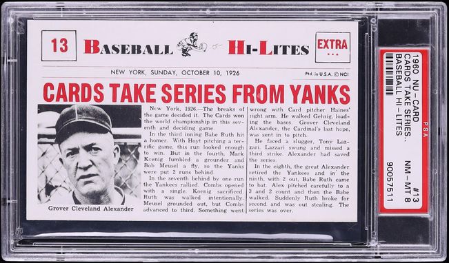 1960 Nu-Card BASEBALL HI-LITES # 13 Cardinals Take Series From Yanks PSA 8 NM-MT (MGD2)