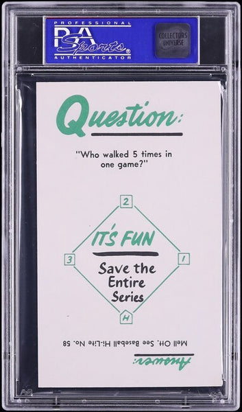 1960 Nu-Card BASEBALL HI-LITES # 64 Ump's Call Helps Dodgers Beat Yanks PSA 8 (MGD2)