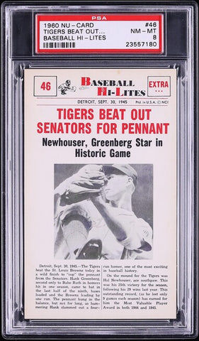 1960 Nu-Card BASEBALL HI-LITES # 46 Tigers Beat Out Senators For Pennant PSA 8 (MGD2)