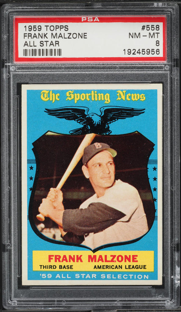 1959 Topps BB Card #558 Frank Malzone Boston Red Sox HOF ALL-STAR PSA 8 NM-MT (MGD2)