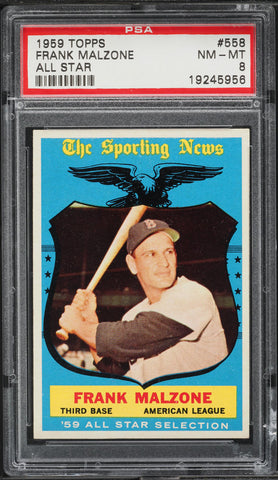 1959 Topps BB Card #558 Frank Malzone Boston Red Sox HOF ALL-STAR PSA 8 NM-MT (MGD2)
