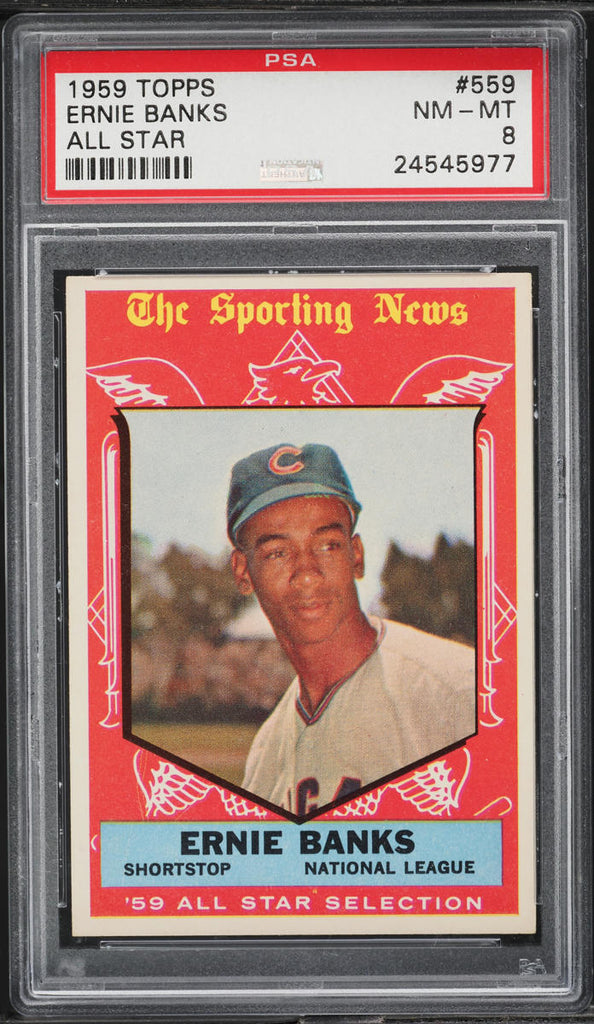1959 Topps BB Card #559 Ernie Banks Chicago Cubs HOF ALL-STAR PSA 8 NM-MT (MGD2)