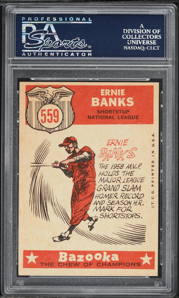 1959 Topps BB Card #559 Ernie Banks Chicago Cubs HOF ALL-STAR PSA 8 NM-MT (MGD2)